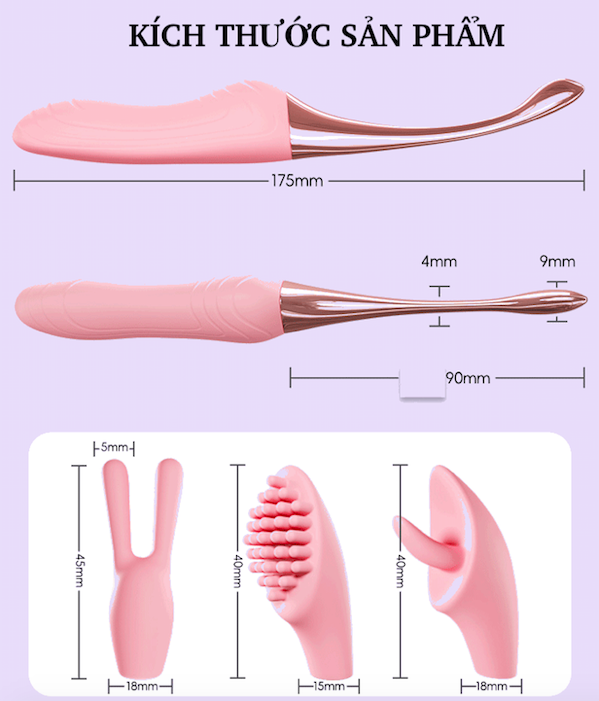 Thanh rung massage 2 đầu Jiuai Tanchun silicone ABS 3 đầu phụ kích thích điểm G